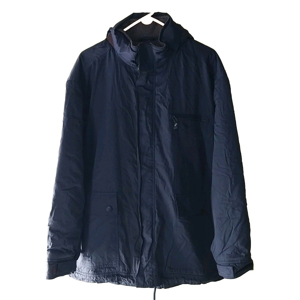 VTG GH BASS Hooded Insulated Lined Navy Blue Full Zip Jacket Coat Large 32" Long